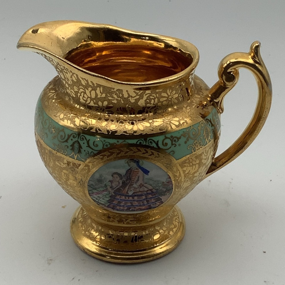 Vintage Le Mieux 24k Gold Hand Decorated Footed Cream Pitcher